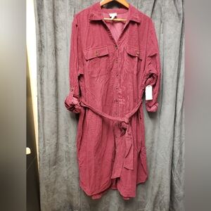 St Johns Bay Sz 2X Deep Ruby Corduroy Dress NWT